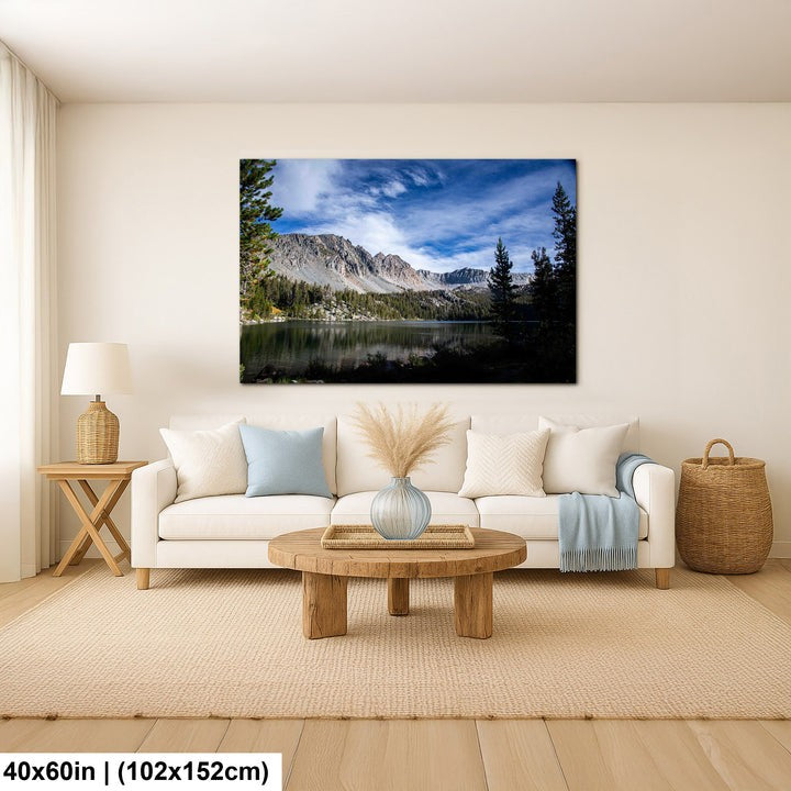 Eastern Sierra Mountain Lake 40x60 inch canvas print in coastal minimalist living room.